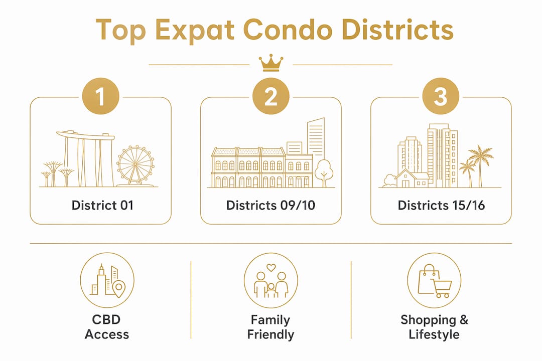 Infographic ranking top Singapore condo districts for expats