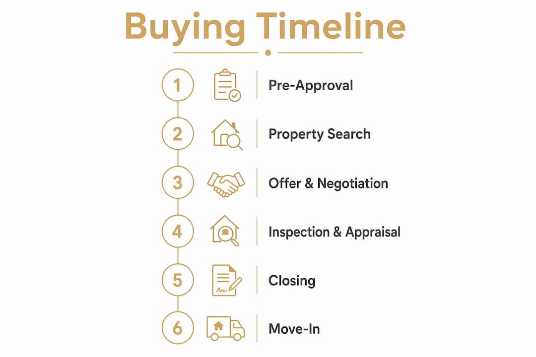 Infographic outlining luxury home buying timeline steps