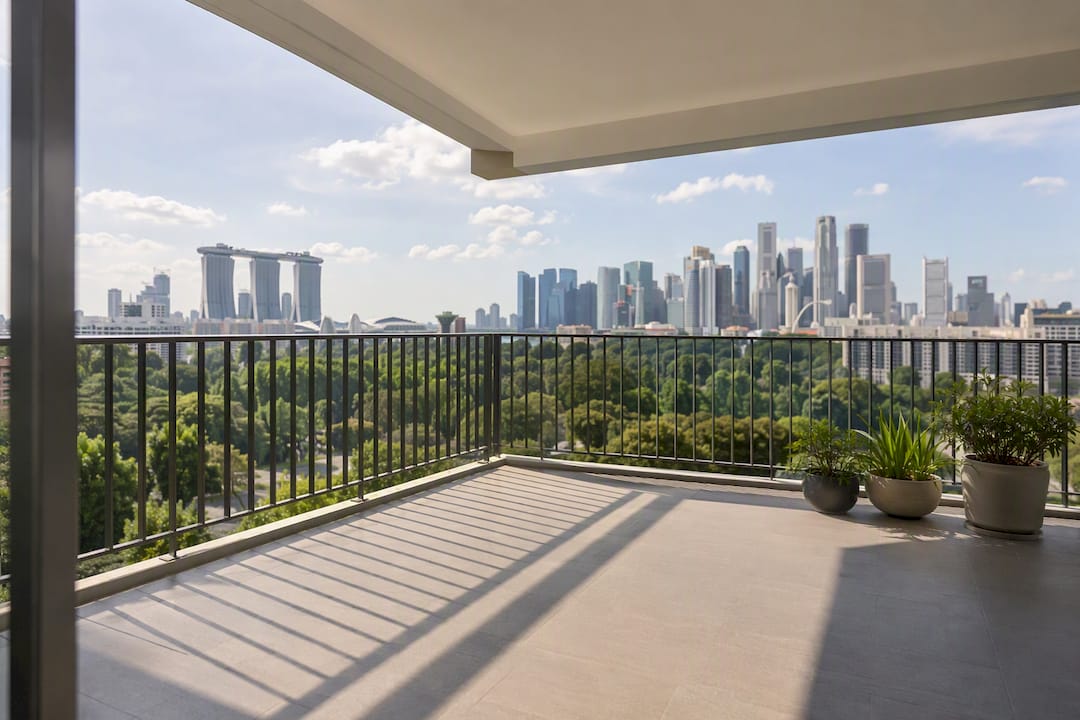 Singapore condo balcony with safety railing open
