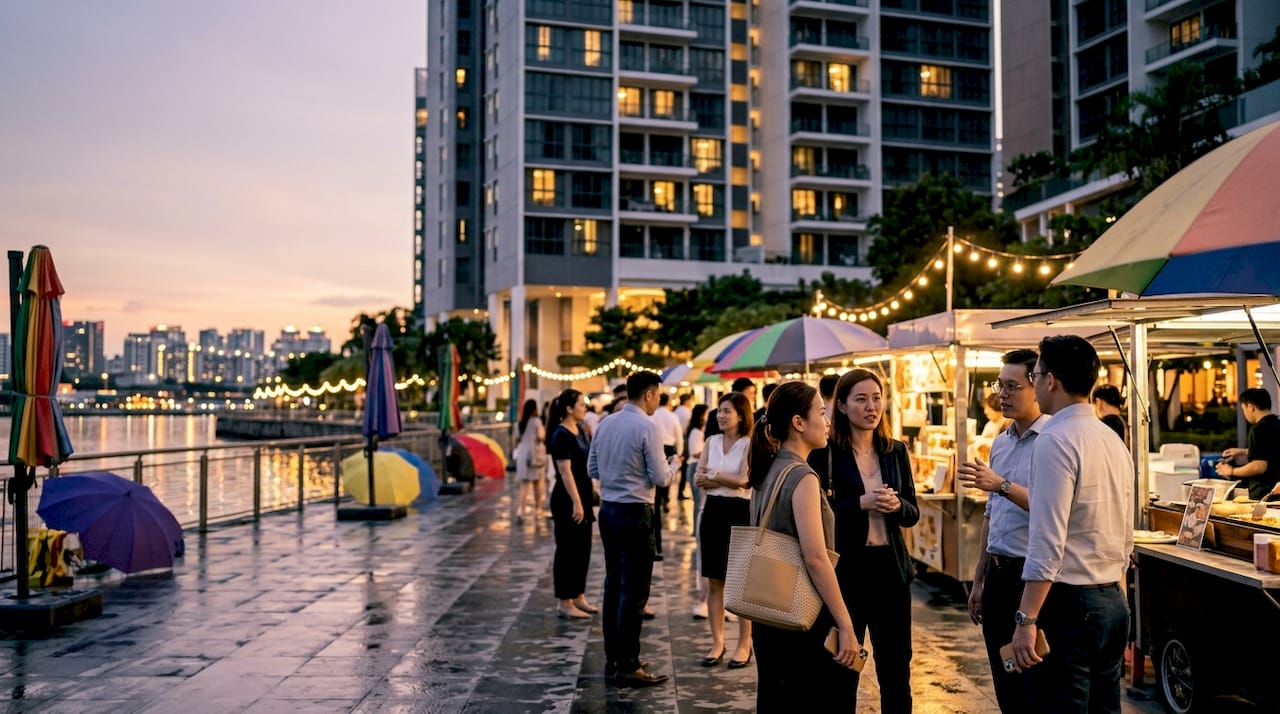 Luxury apartment building in Singapore at dusk