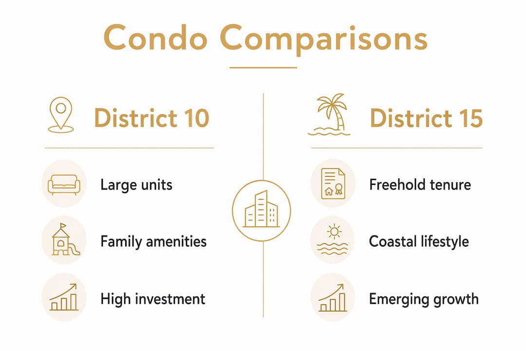 Infographic comparing District 10 and District 15 condos