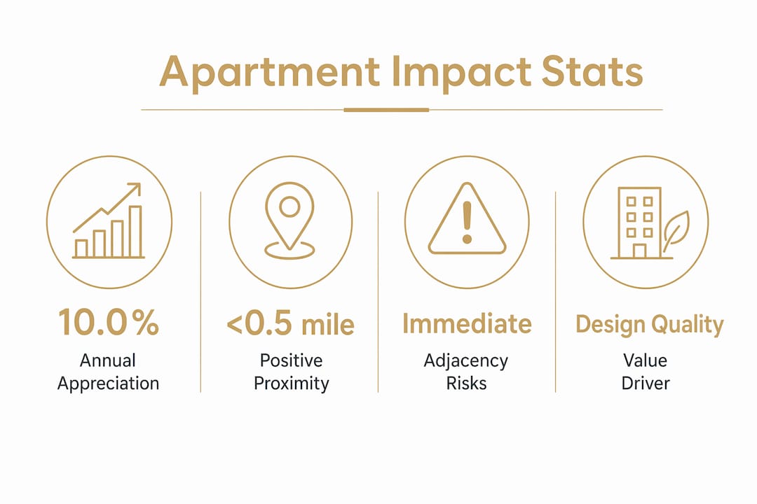 Infographic showing statistics on apartments' property value impact