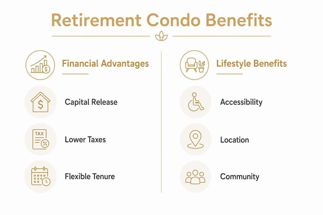 Infographic comparing financial and lifestyle benefits of retirement condos
