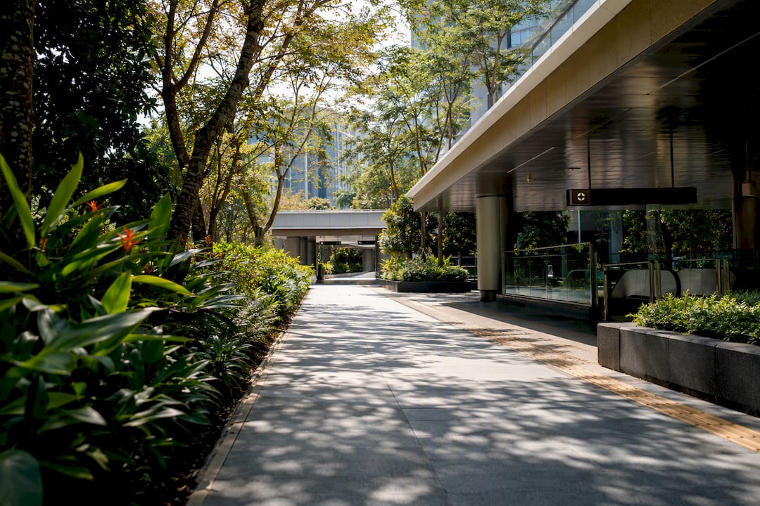 Shaded walkway near MRT station entrance