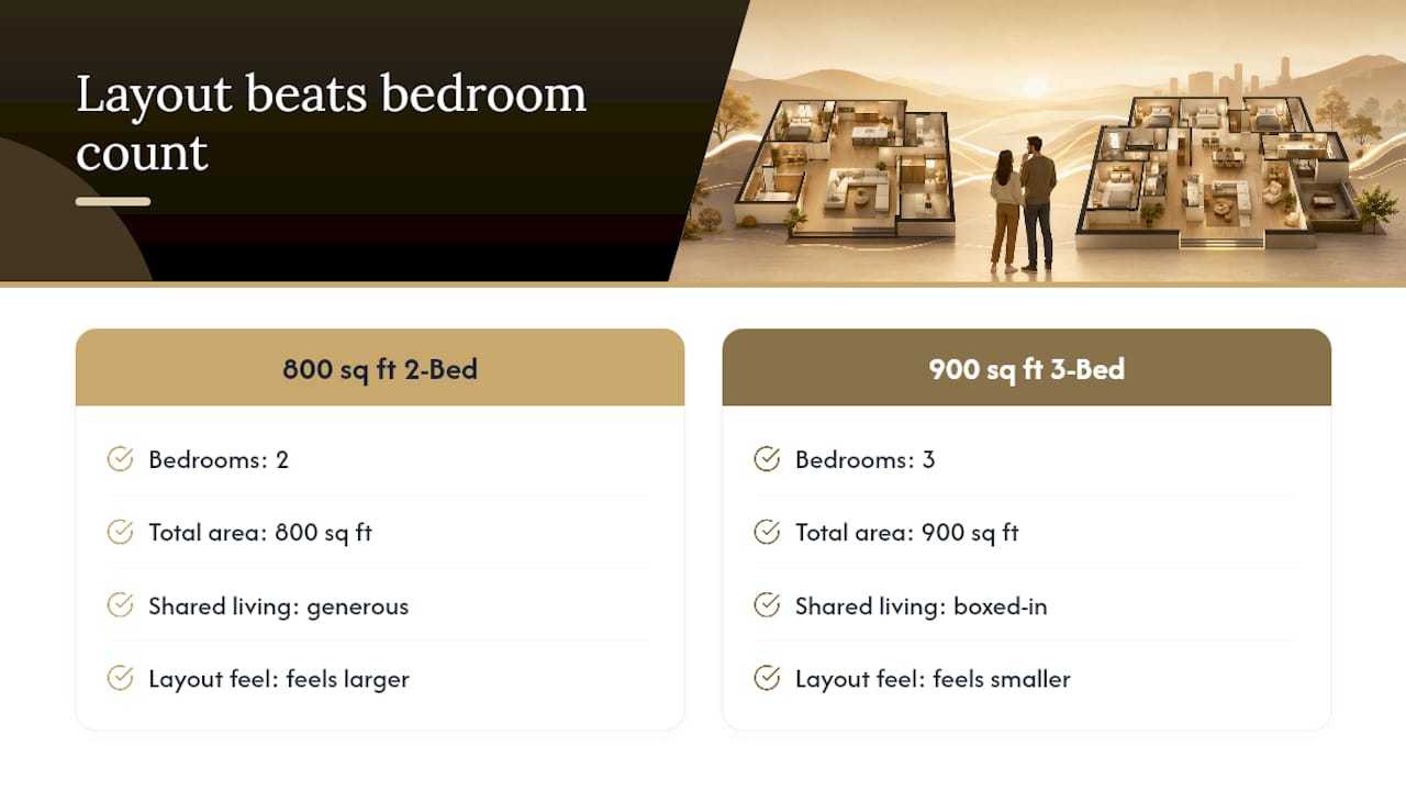 Comparison of bedroom count and usable space