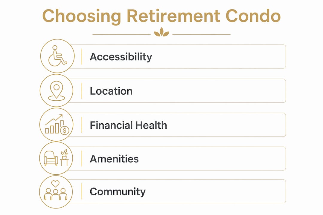 Infographic outlining top 5 retirement condo criteria