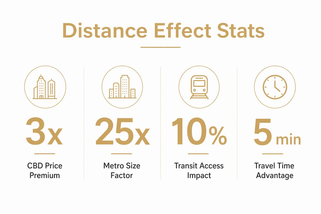 Infographic highlighting key statistics on distance and land price valuation